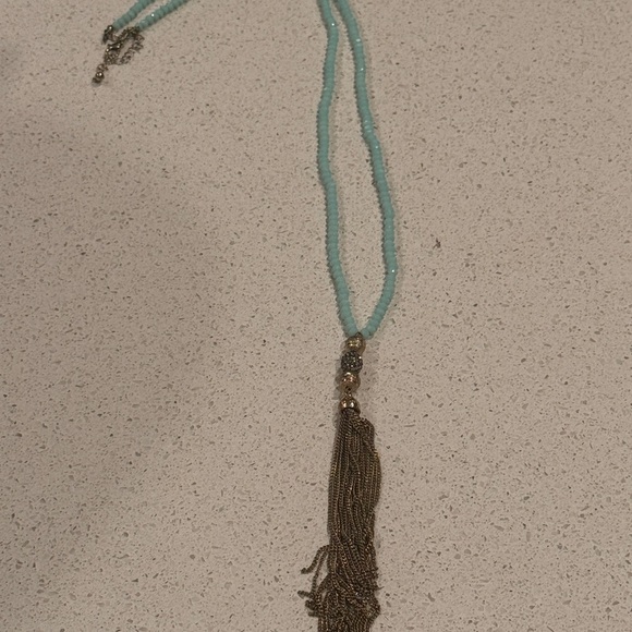 Elegant Turquoise and Gold Tassel Necklace - Picture 2 of 2